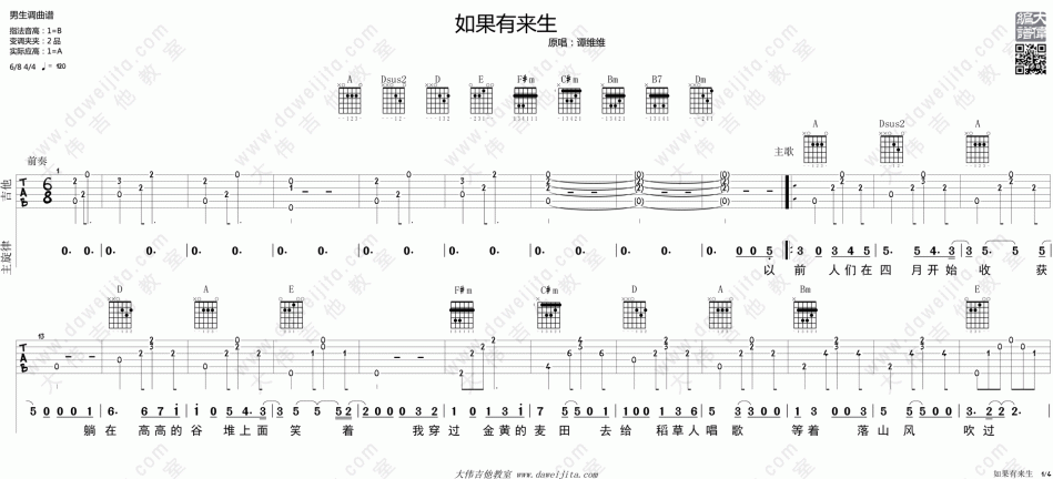 如果有来生 吉他谱 - 第1张