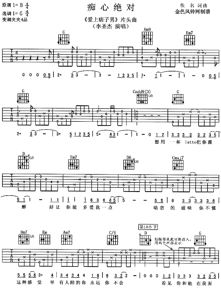 痴心绝对 吉他谱 - 第1张