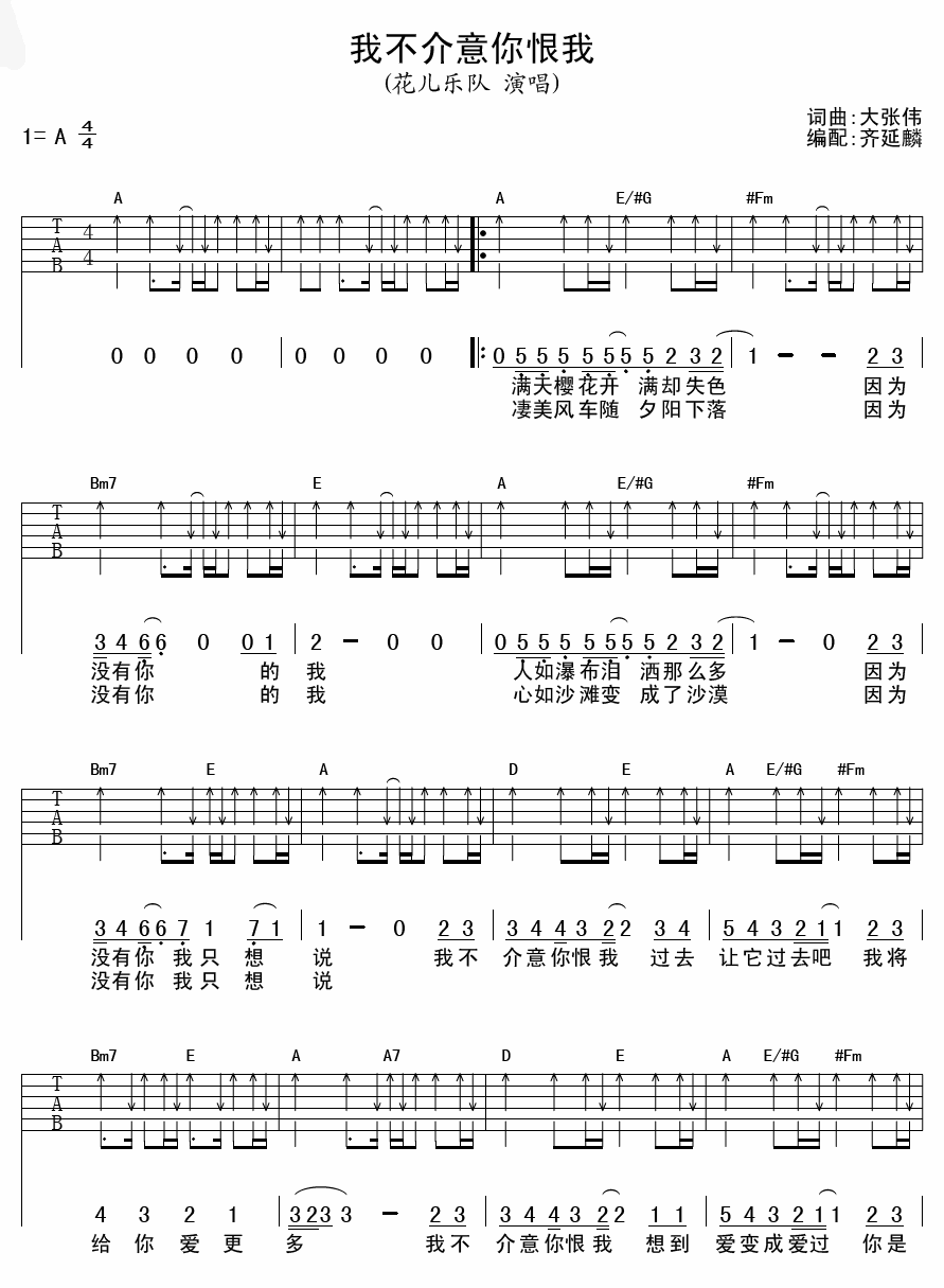 我不介意你恨我 吉他谱 - 第1张