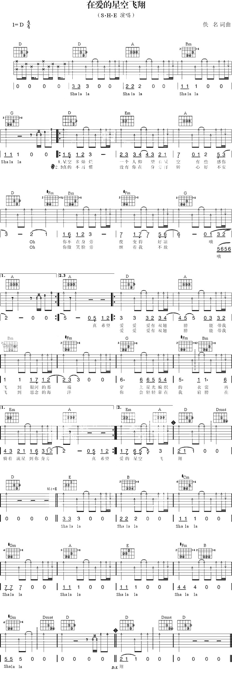 在爱的星空飞翔 吉他谱 - 第1张