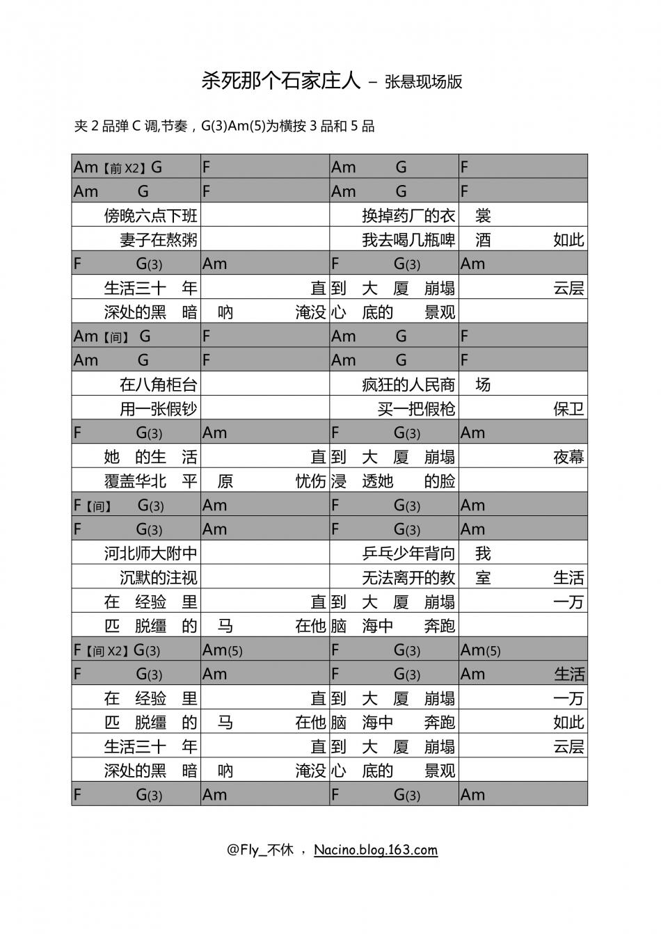 杀死那个石家庄人 吉他谱 - 第1张