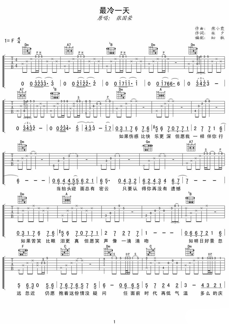 最冷一天 吉他谱 - 第1张