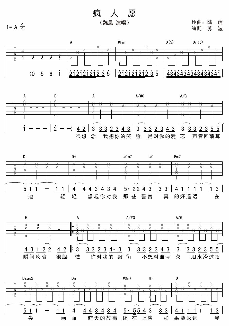 疯人愿 吉他谱 - 第1张