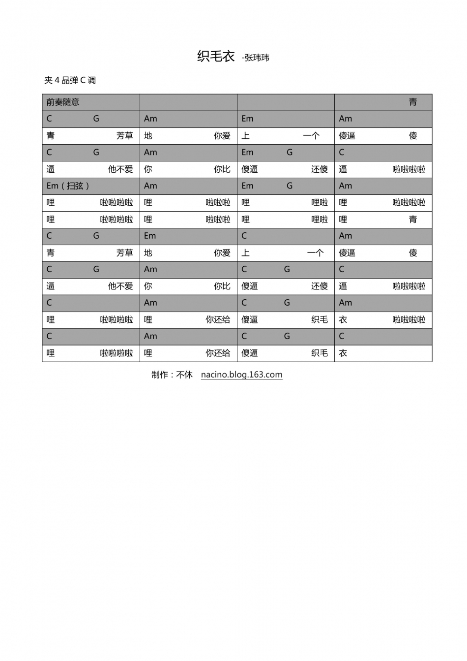 织毛衣 吉他谱 - 第1张