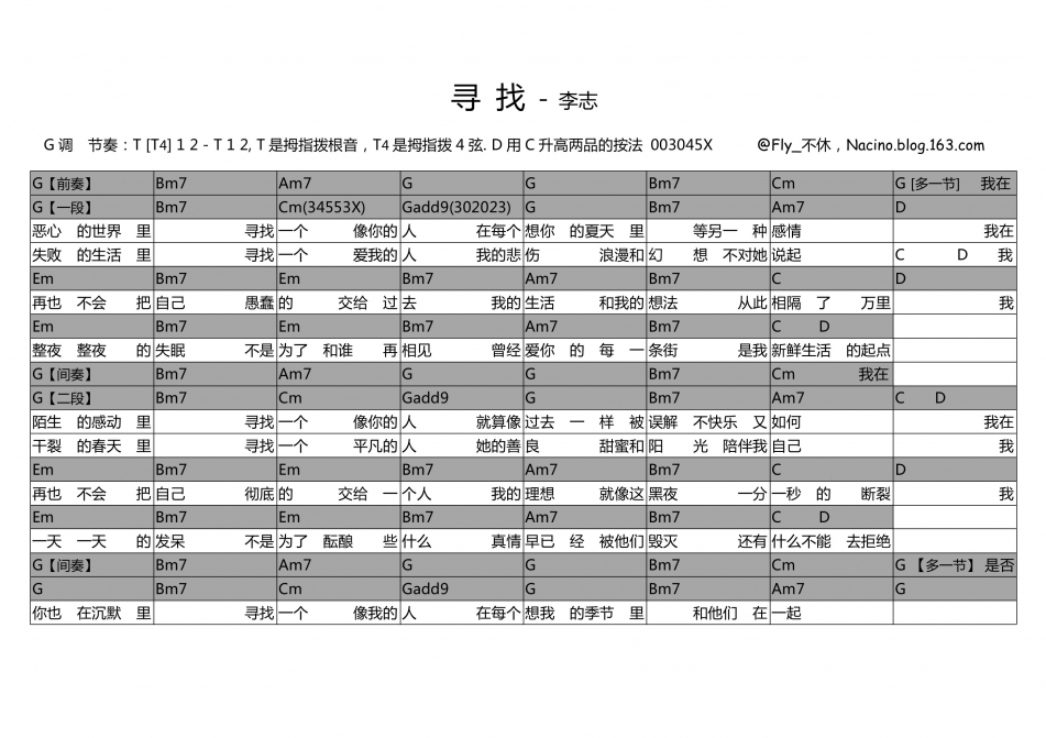 寻找 吉他谱 - 第1张