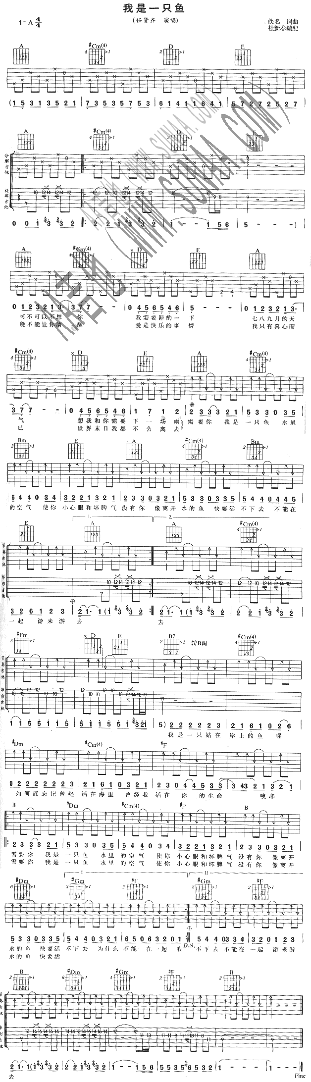 我是一只鱼 吉他谱 - 第1张