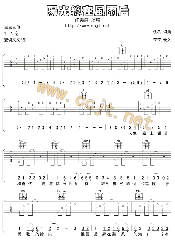 阳光总在风雨后 吉他谱 - 第1张