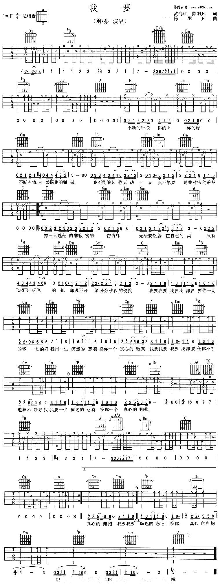 我要 吉他谱 - 第1张