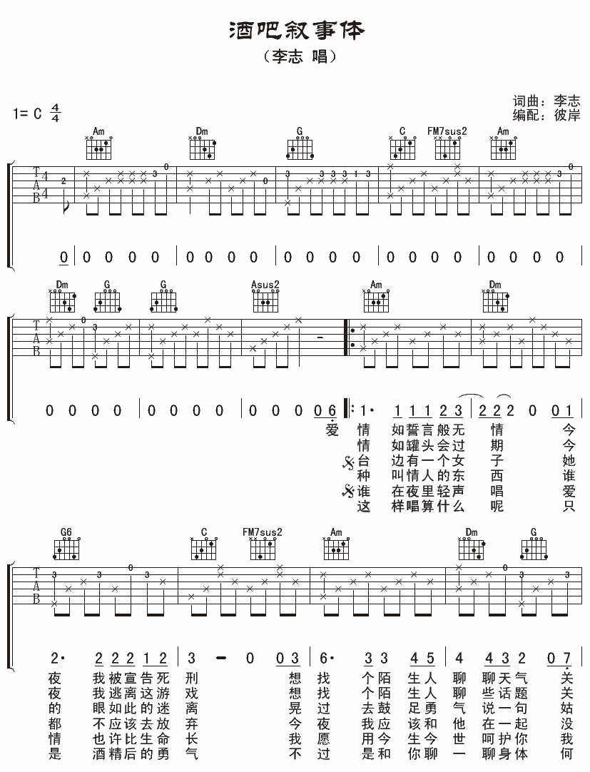 酒吧叙事体 吉他谱 - 第1张