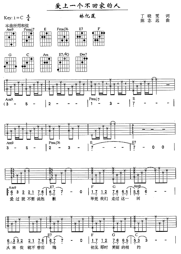 爱上一个不回家的人 吉他谱 - 第1张