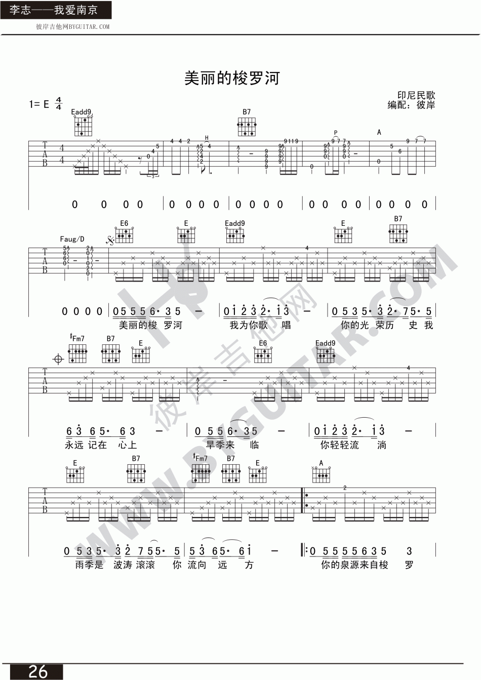美丽的梭罗河 吉他谱 - 第1张