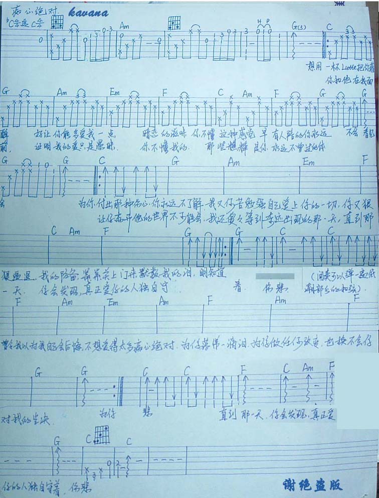 痴心绝对（手写谱） 吉他谱 - 第1张