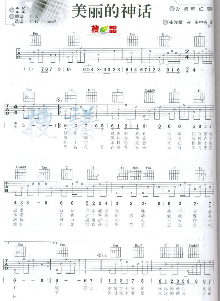 美丽的神话 吉他谱 - 第1张