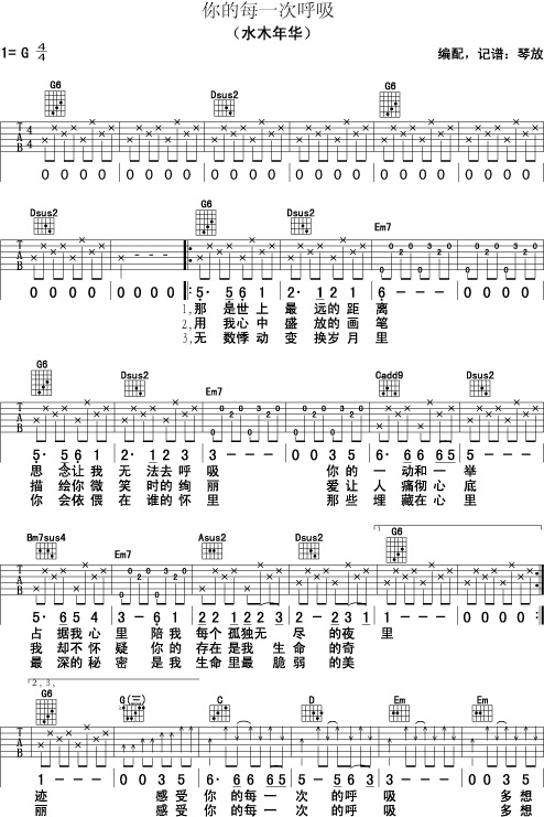 你的每一次呼吸 吉他谱 - 第1张