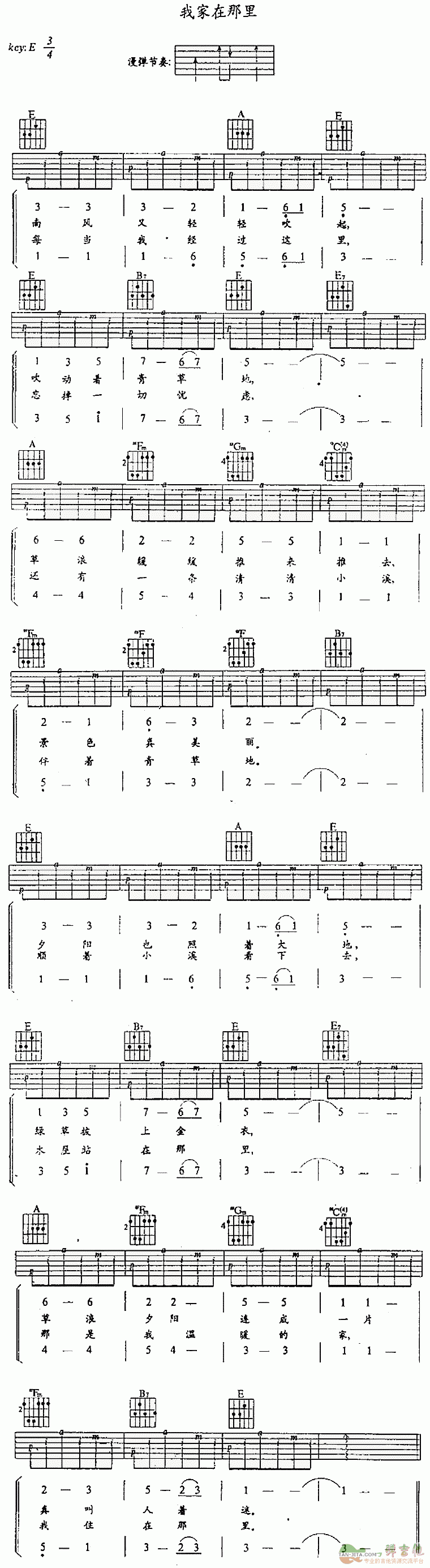 我家在那里 吉他谱 - 第1张