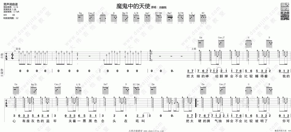 魔鬼中的天使 吉他谱 - 第1张