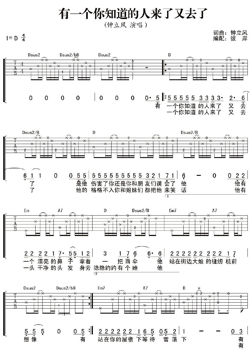 有一个你知道的人来了又去了 吉他谱 - 第1张