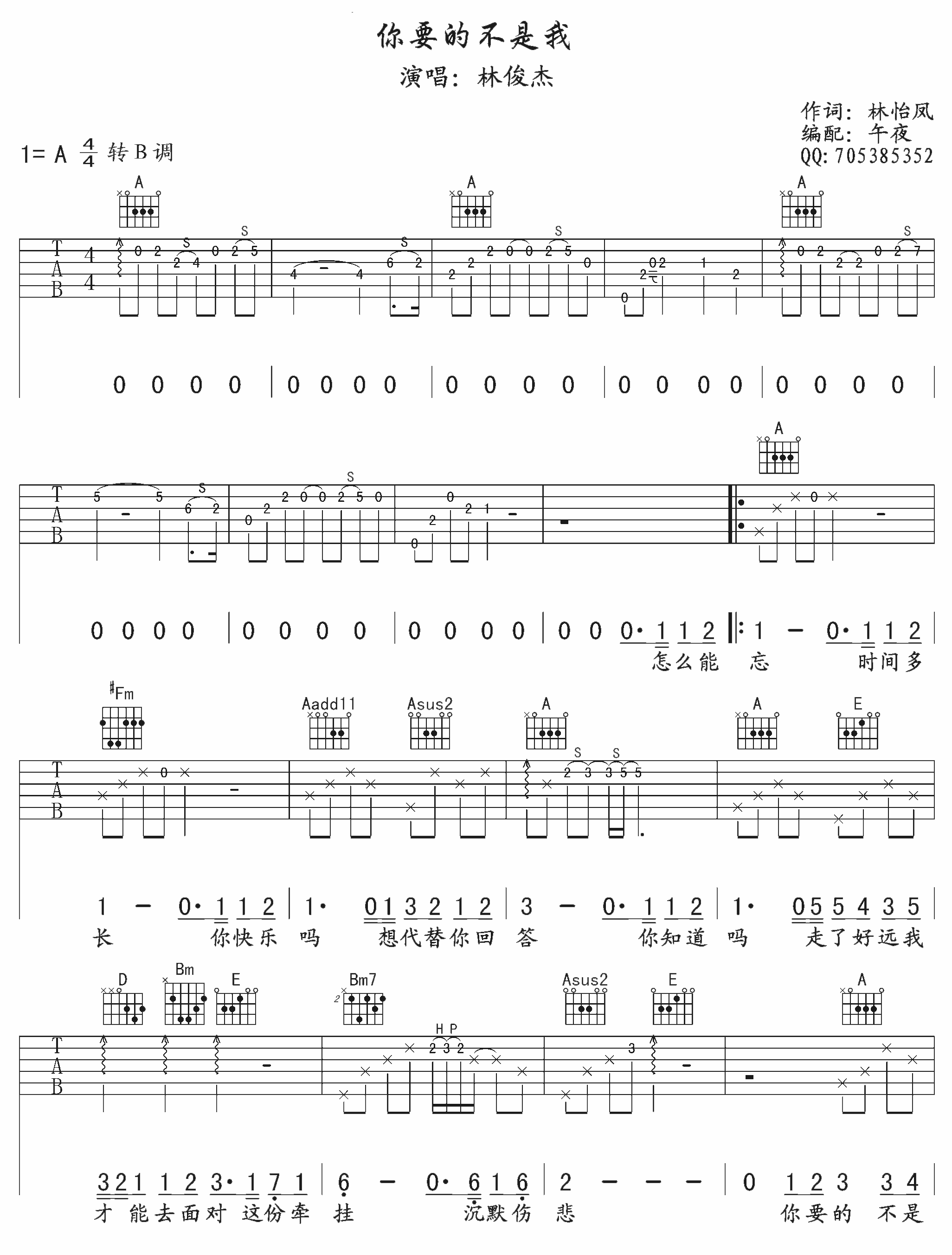 你要的不是我 吉他谱 - 第1张