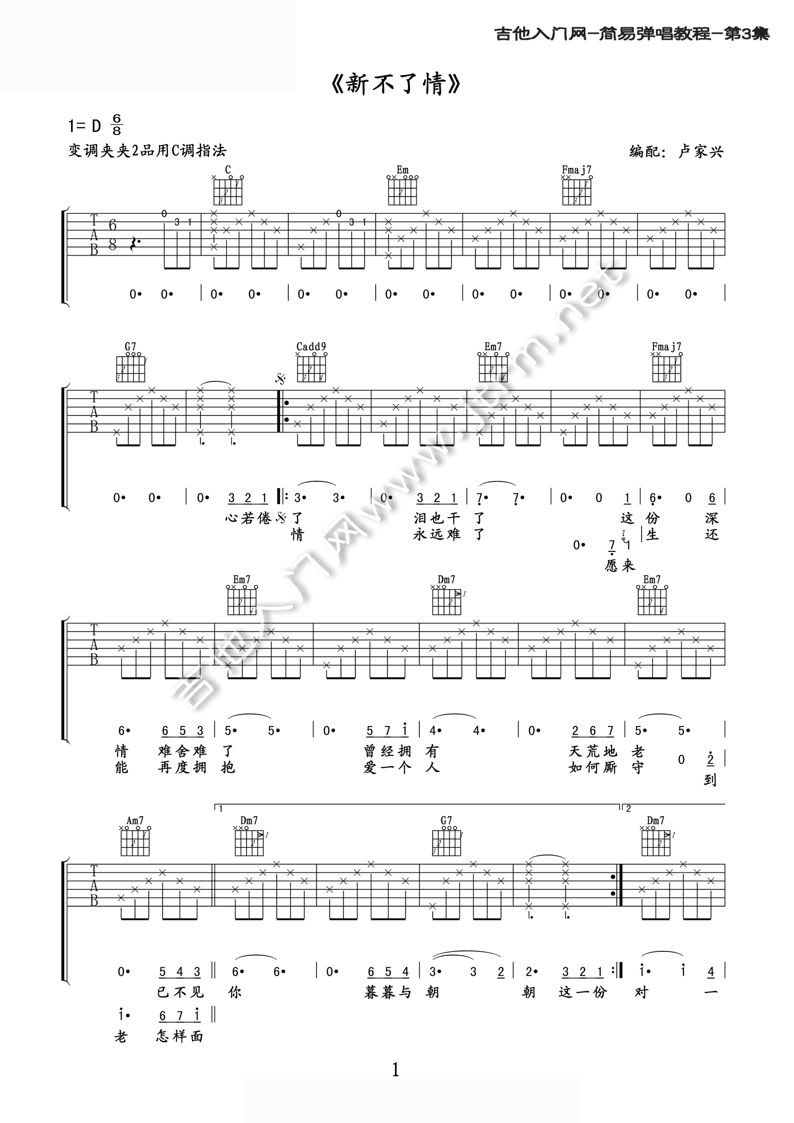 新不了情 吉他谱 - 第1张