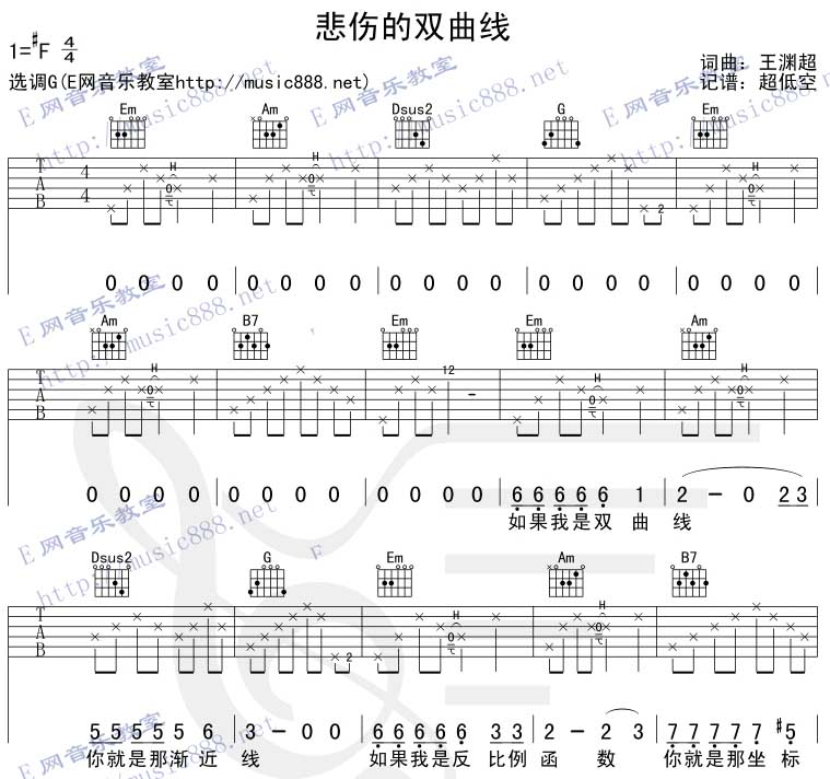 悲伤的双曲线 吉他谱 - 第1张