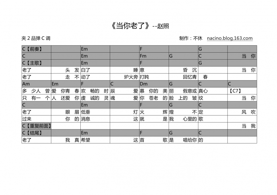 当你老了 吉他谱 - 第1张