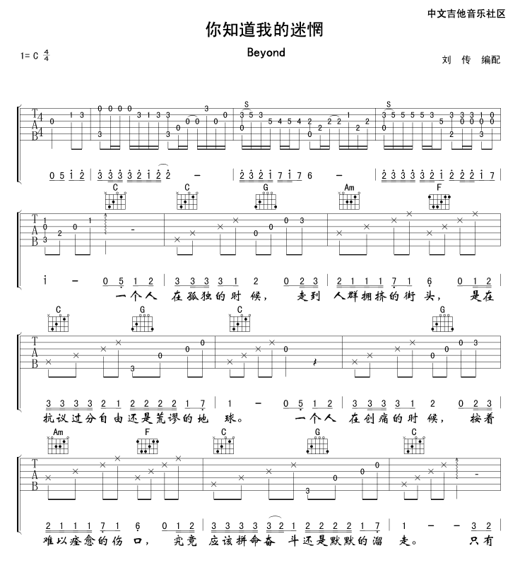 你知道我的迷惘 吉他谱 - 第1张