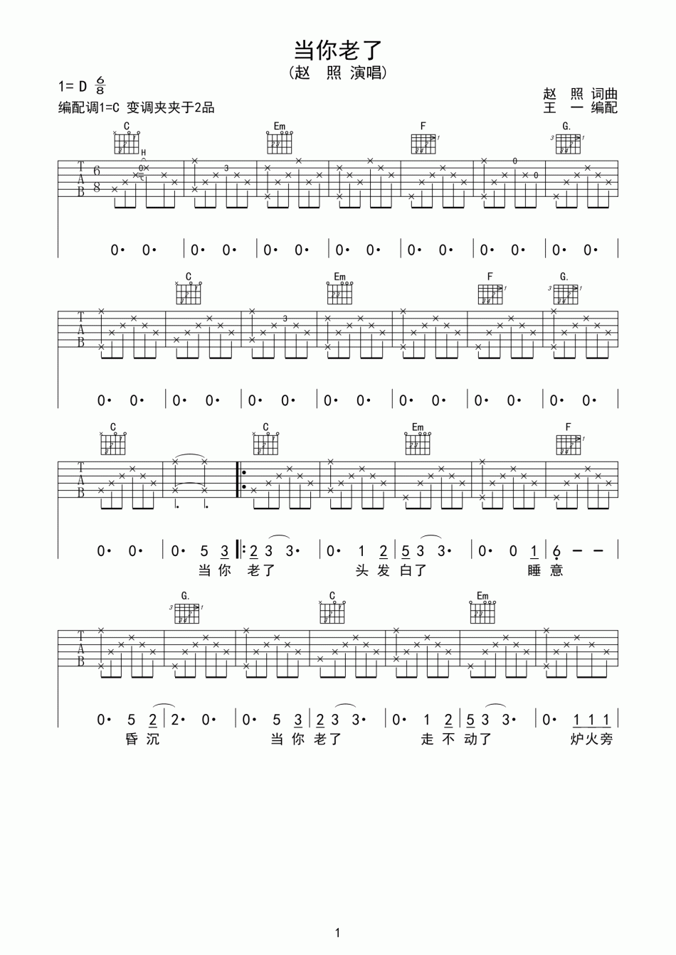 当你老了 吉他谱 - 第1张