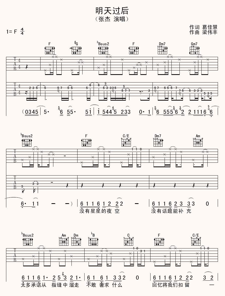 明天过后 吉他谱 - 第1张