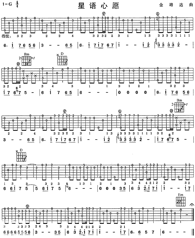 星语心愿 吉他谱 - 第1张