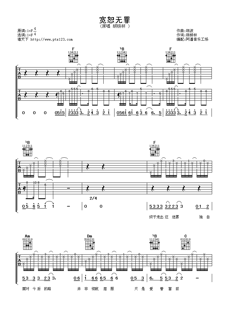 宽恕无罪 吉他谱 - 第1张