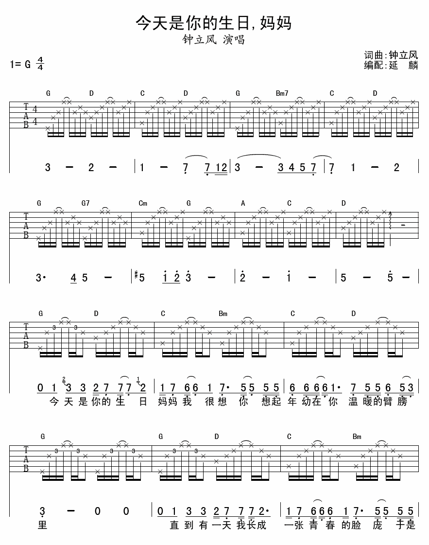 今天是你的生日,妈妈 吉他谱 - 第1张