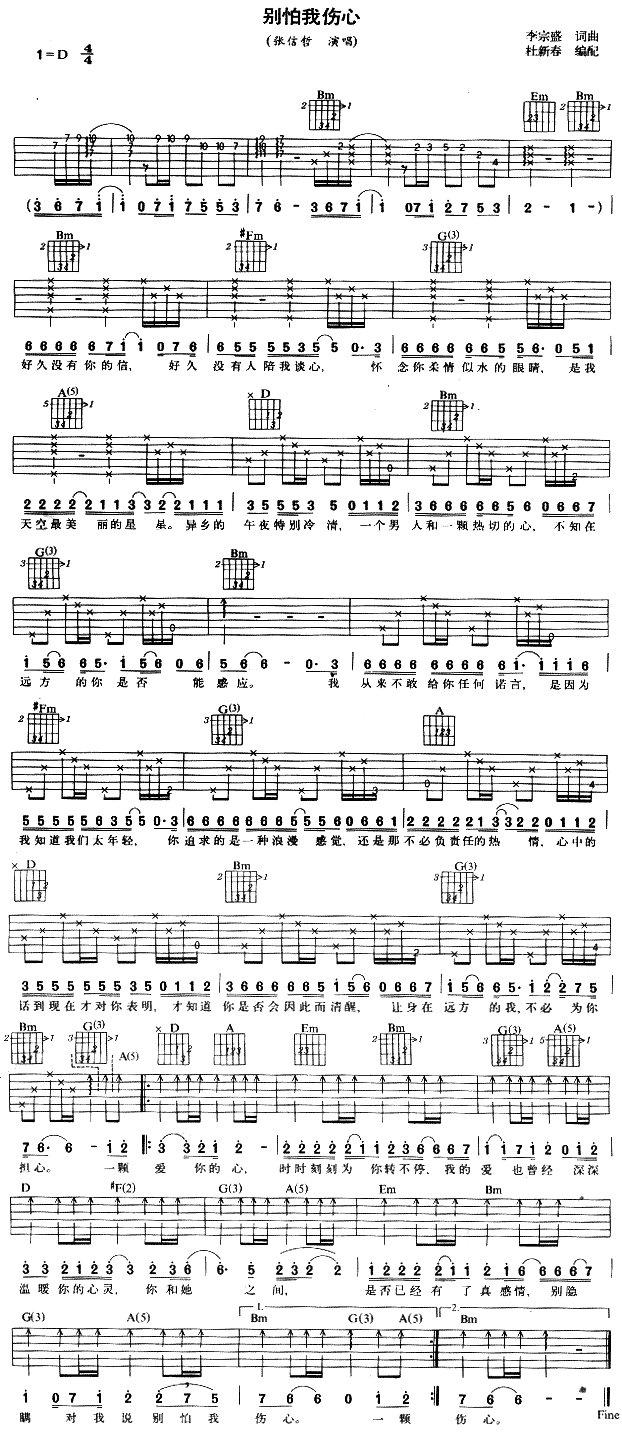别怕我伤心 吉他谱 - 第1张