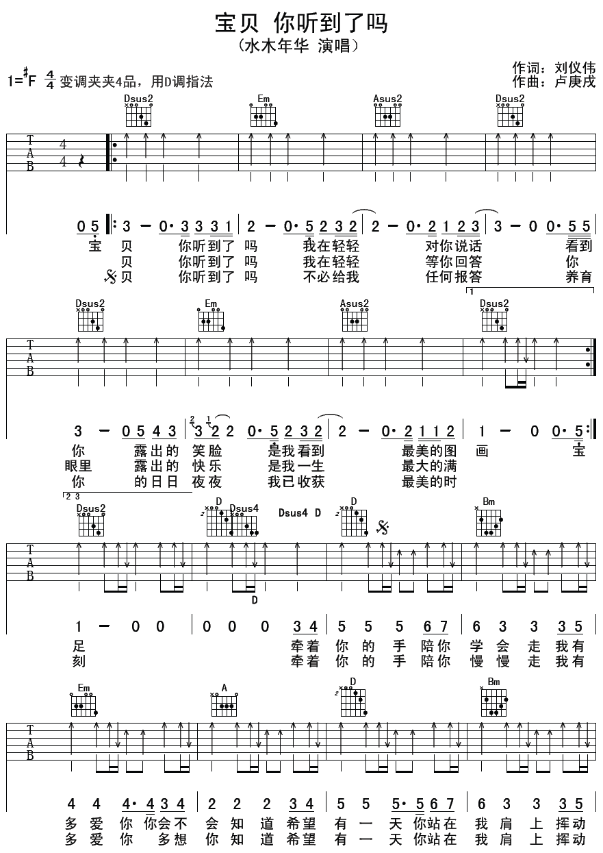 宝贝你听到了吗（D调） 吉他谱 - 第1张