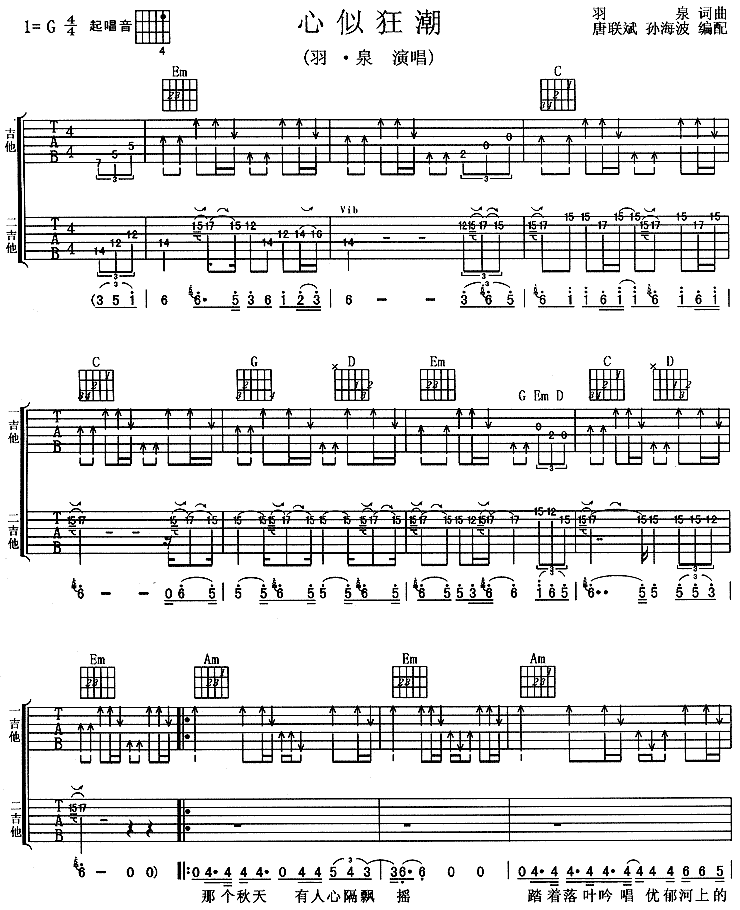 心似狂潮 吉他谱 - 第1张