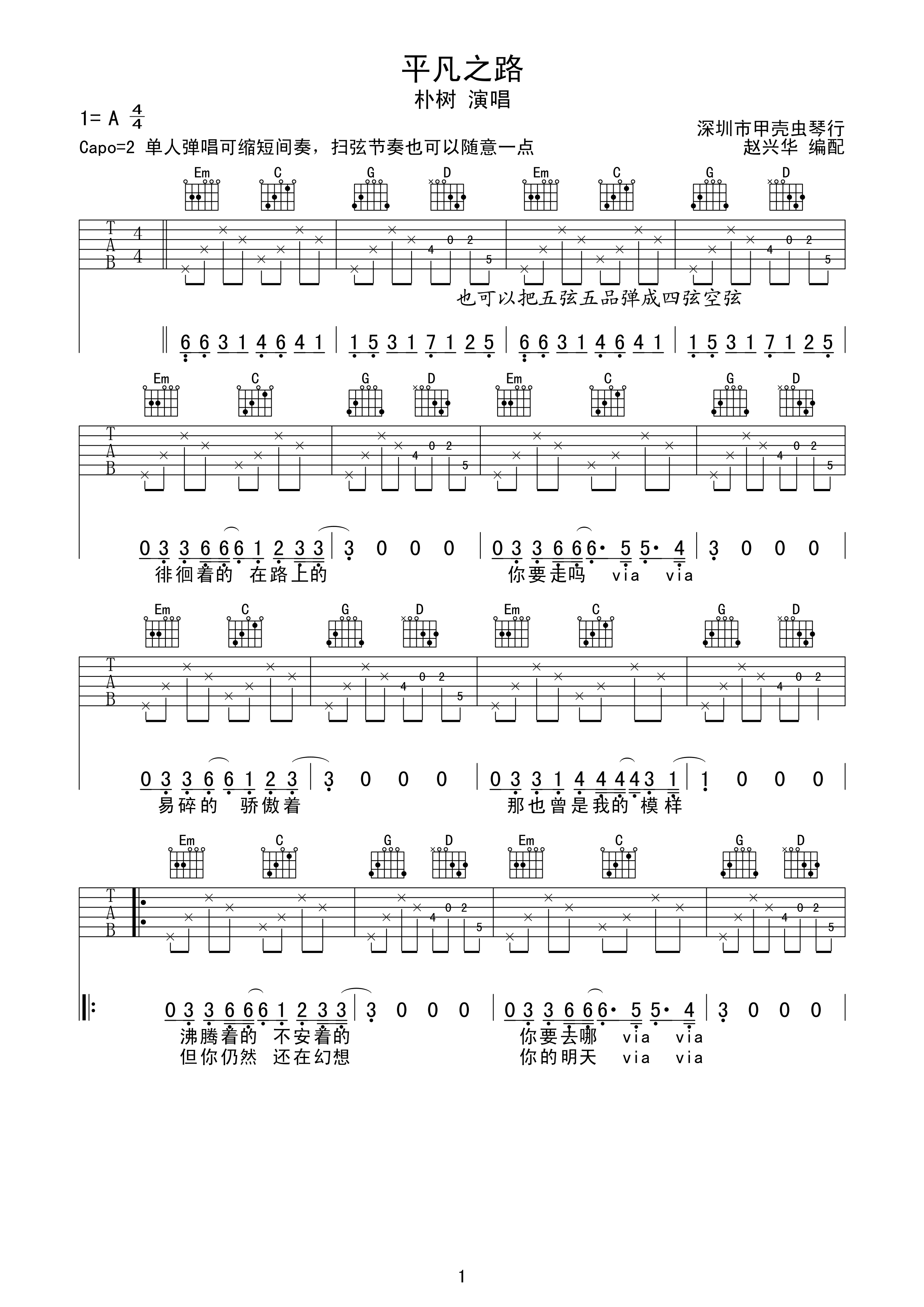 平凡之路（G调） 吉他谱 - 第1张