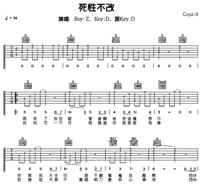 死性不改 吉他谱 - 第1张