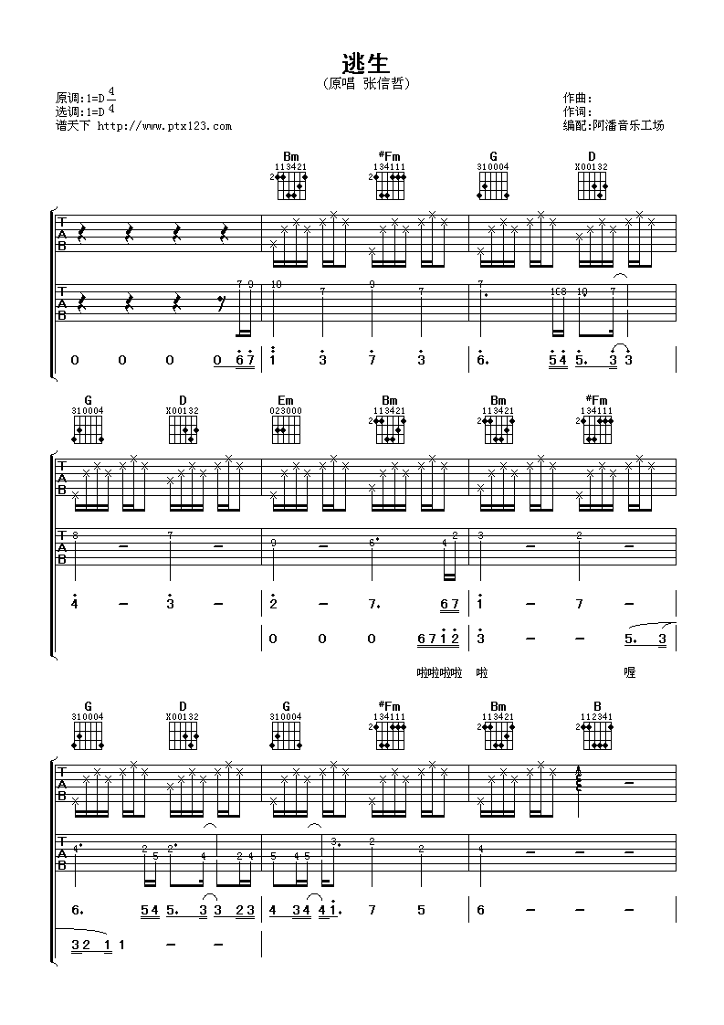 逃生 吉他谱 - 第1张