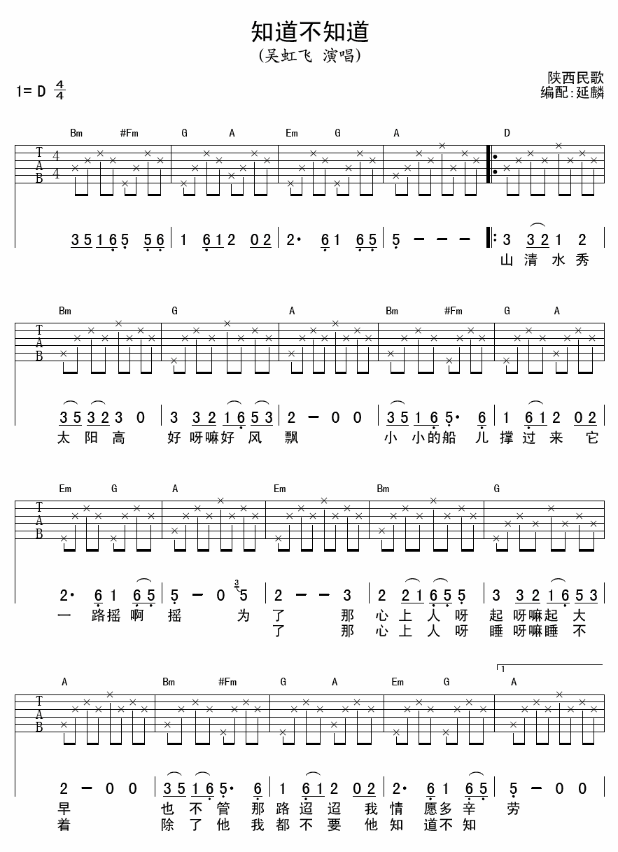 知道不知道 吉他谱 - 第1张