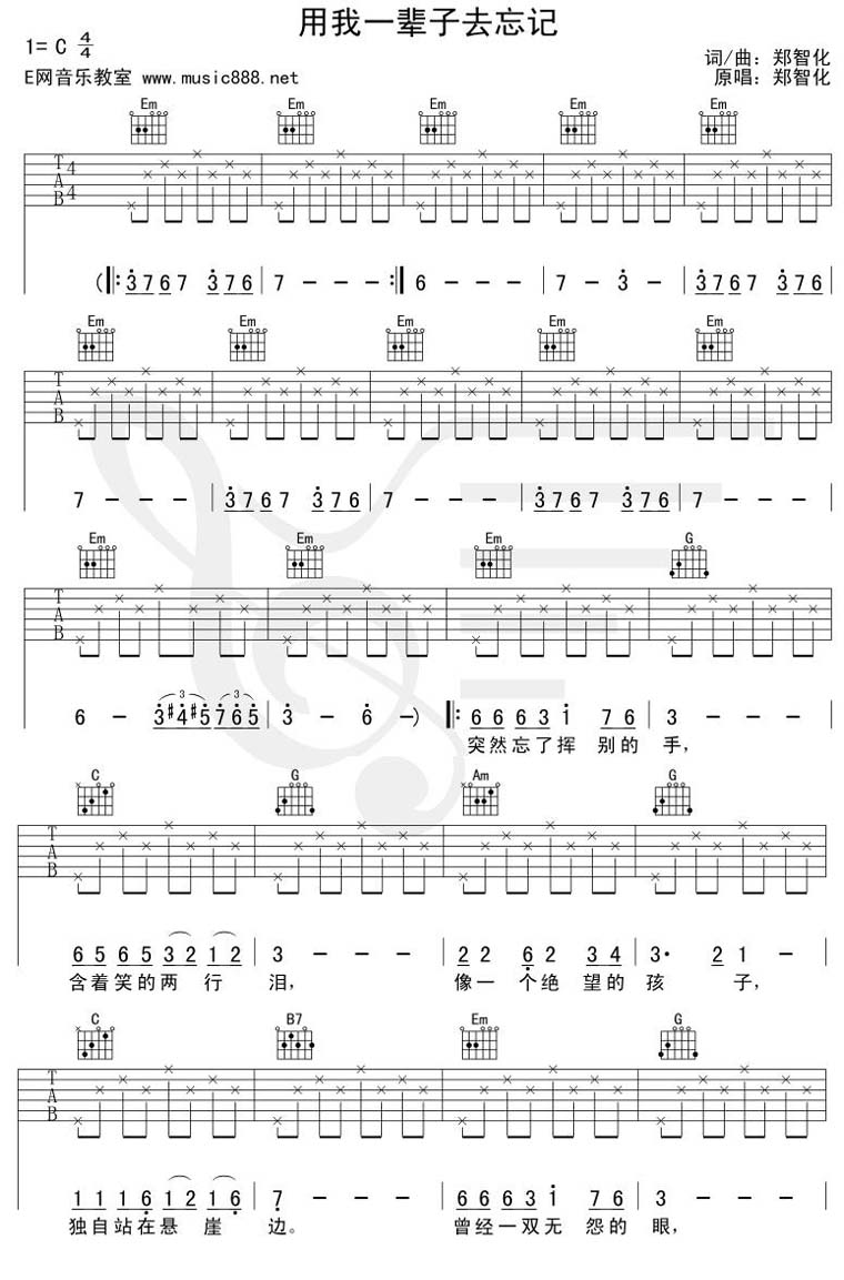 用我一辈子去忘记 吉他谱 - 第1张
