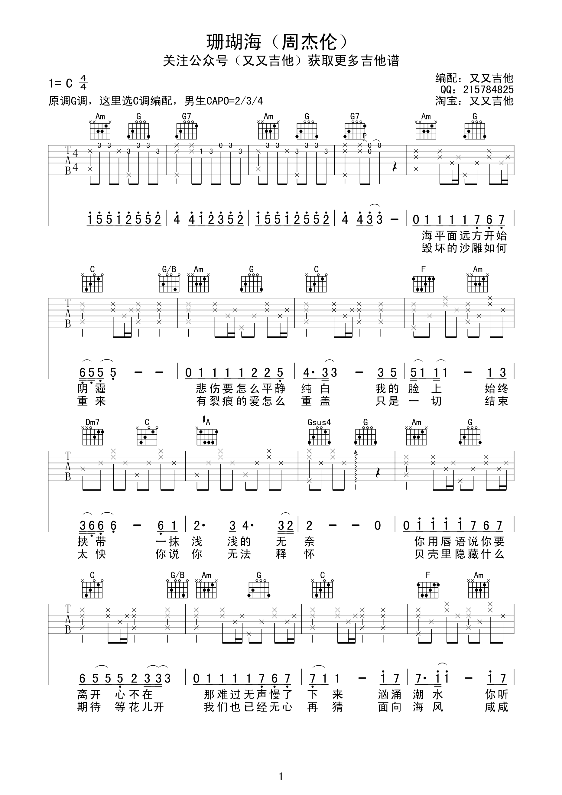 珊瑚海 吉他谱 - 第1张