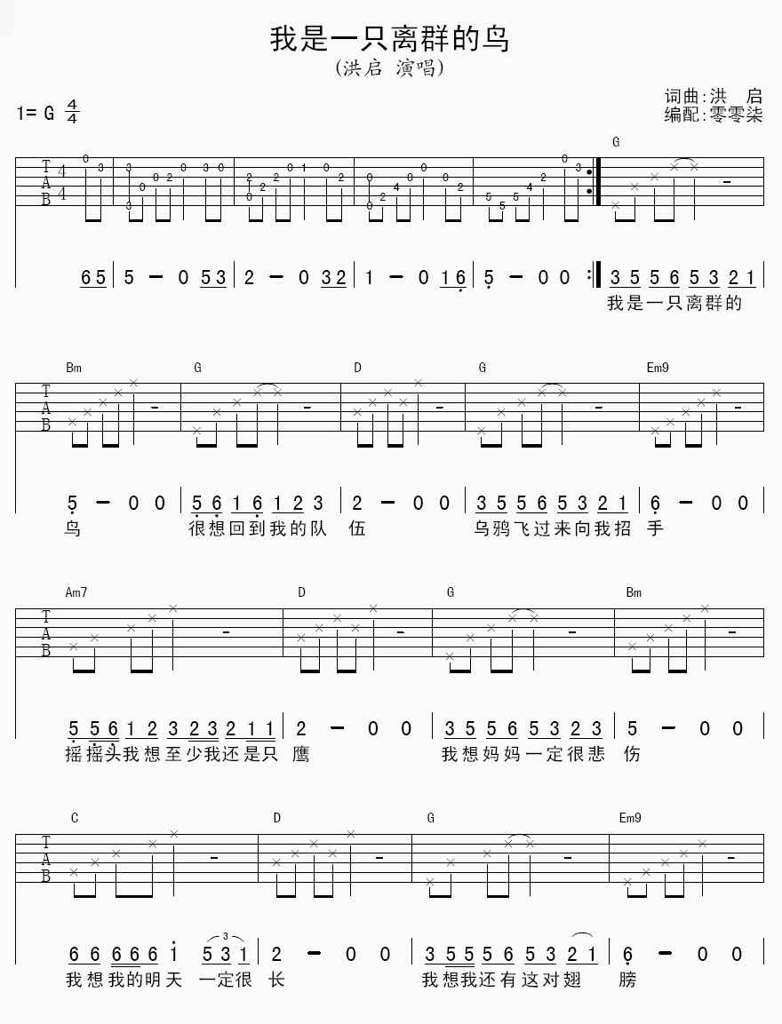 我是一只离群的鸟 吉他谱 - 第1张