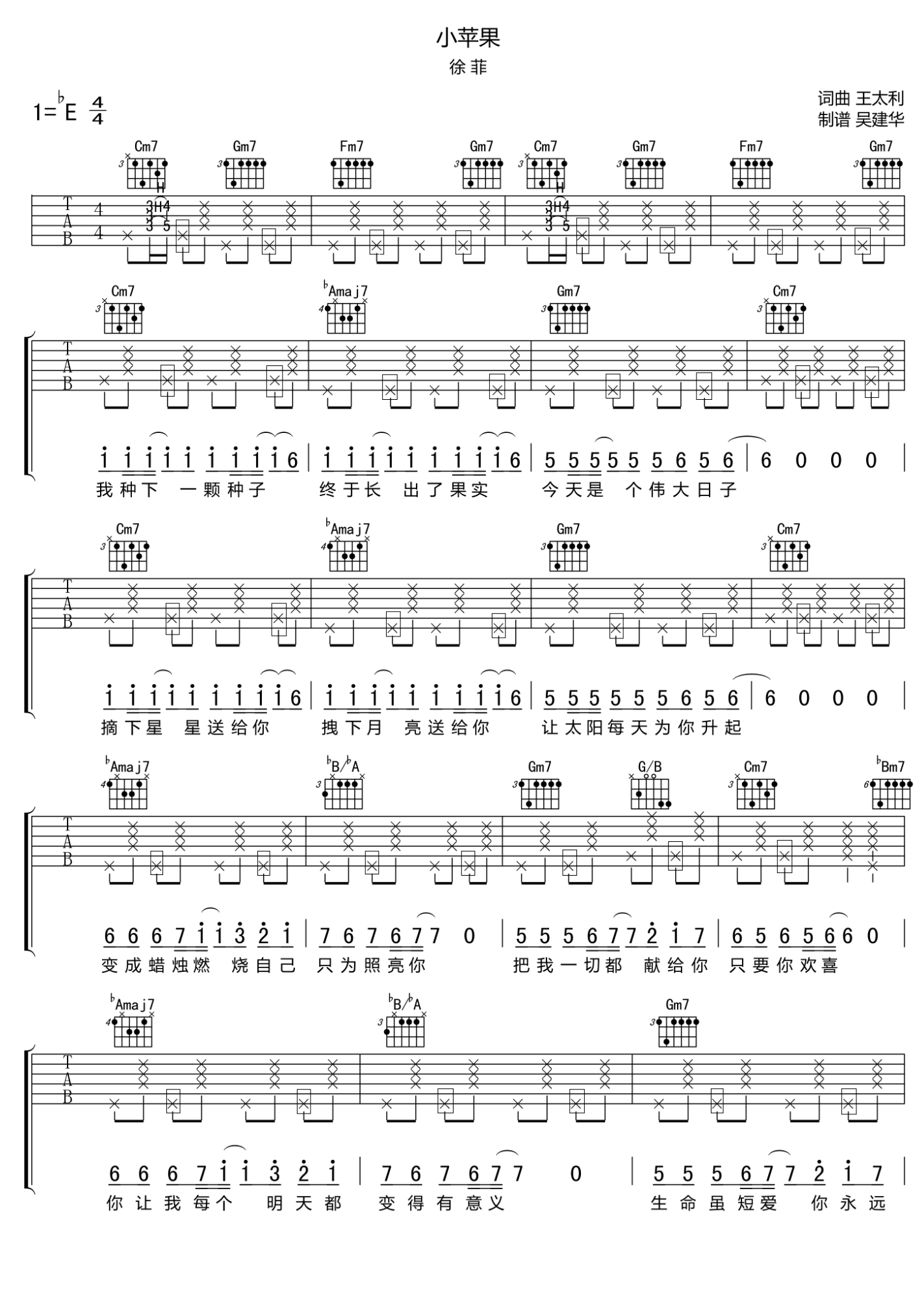 小苹果（小清新徐菲版） 吉他谱 - 第1张