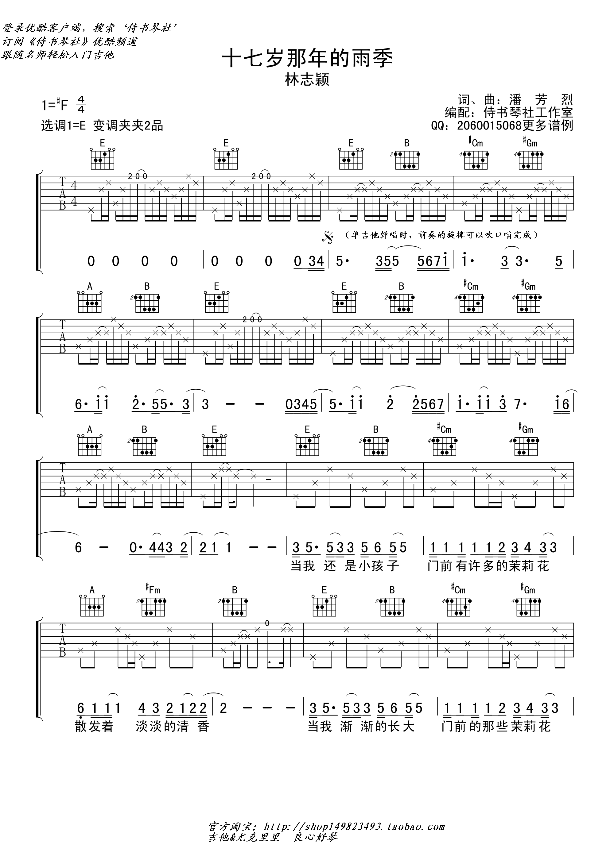 十七岁那年的雨季 吉他谱 - 第1张