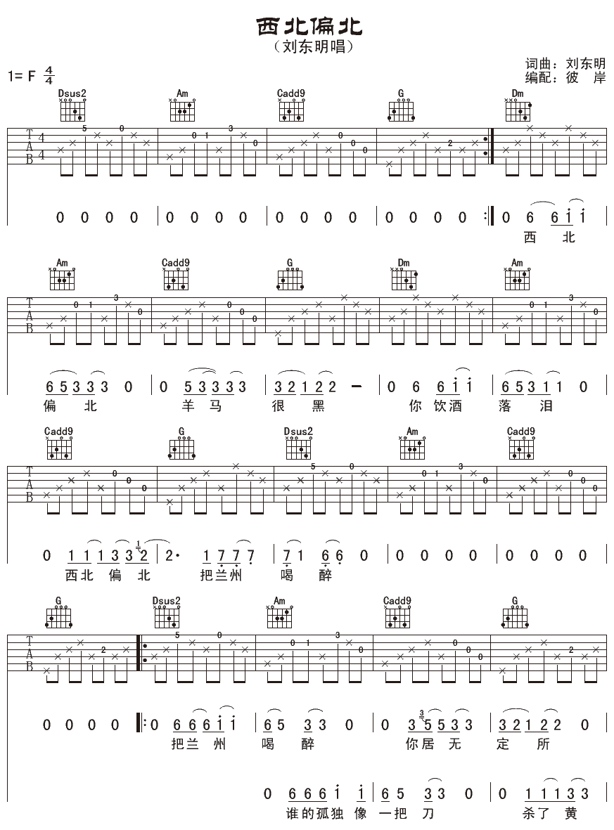 西北偏北 吉他谱 - 第1张