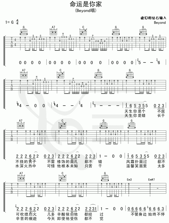 命运是你家 吉他谱 - 第1张
