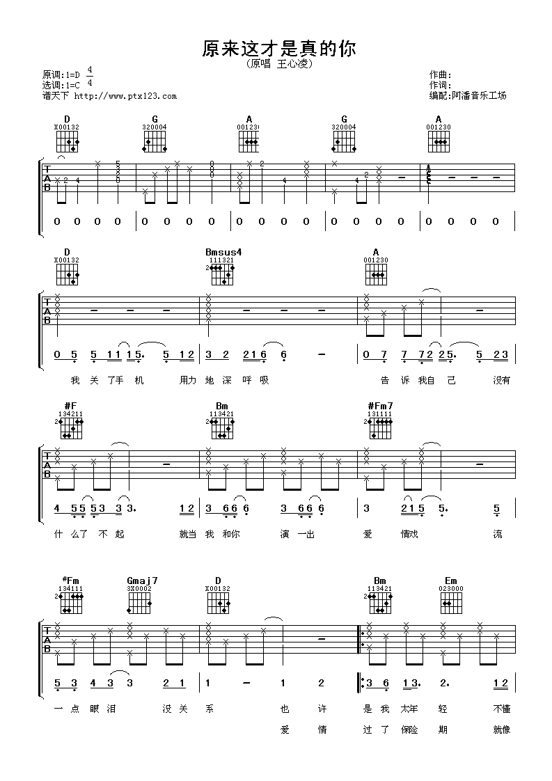 原来这才是真的你 吉他谱 - 第1张