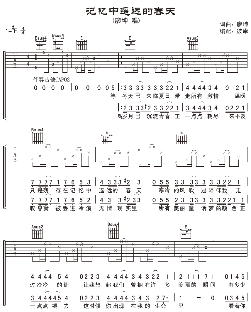 记忆中遥远的春天 吉他谱 - 第1张