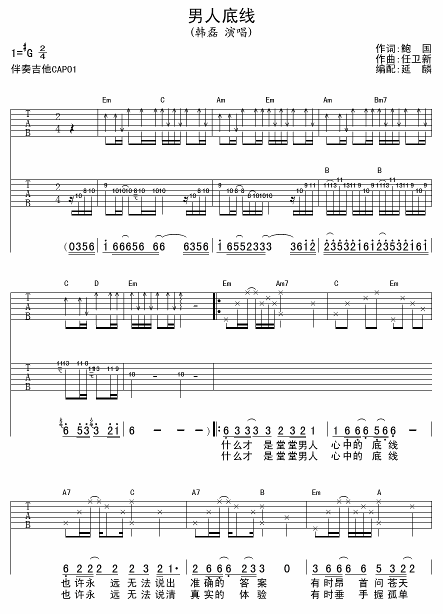 男人底线 吉他谱 - 第1张