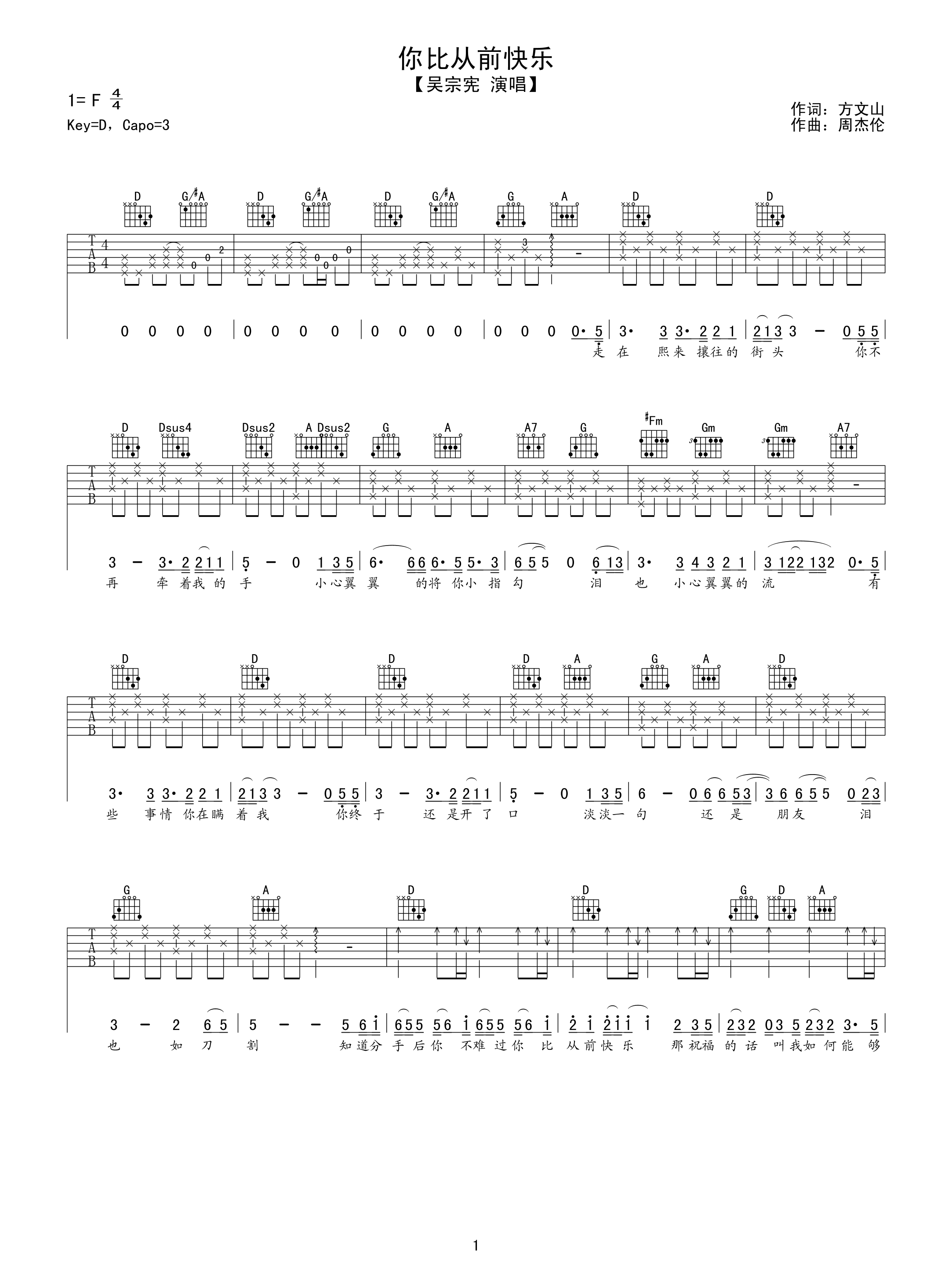 你比从前快乐 吉他谱 - 第1张